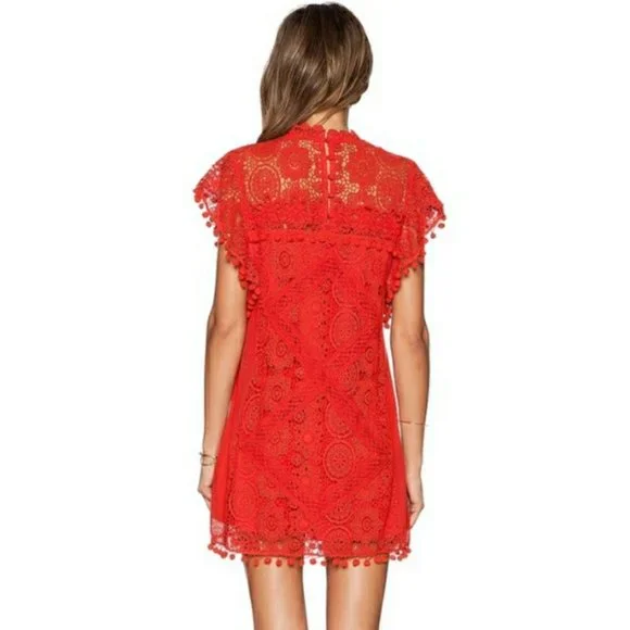 Tularosa Clayton Lace Crochet Dress Cayenne Red - Picture 4 of 12